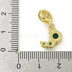 Rack Plating Brass Pave Green Cubic Zirconia Insects European Dangle Charms&nbsp;KK-Z067-35G