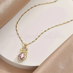 Cat Shape Brass Micro Pave Cubic Zirconia Pendant Necklaces&nbsp;FS-WG950BC-01