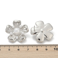 Flower Brass ABS Imitation Pearl Stud Earrings&nbsp;EJEW-M082-08P