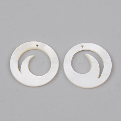 天然淡水シェルのペンダント  波付きのフラットラウンド  リネン  18x2mm  穴：1mm&nbsp;SHEL-R049-06