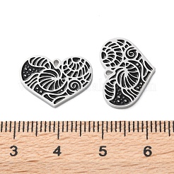 304ステンレススチールブラックエナメルペンダント  ハートチャーム  ステンレス鋼色  12.5x17x1.5mm  穴：1mm&nbsp;STAS-M102-67P
