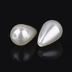 ABSプラスチック模造パール  ティアドロップ  乳白色  16x10mm  穴：1.5~2mm  約600個/ポンド&nbsp;MACR-G003-1