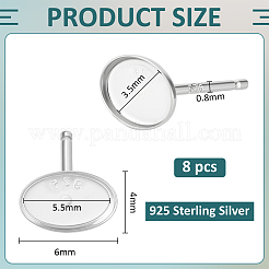 4 Pairs 925 Sterling Silver Stud Earring Findings&nbsp;STER-BC0003-92P