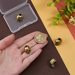 真鍮製ヨーロピアンビーズ4個  大穴ビーズ  スカル  アンティークブロンズ  13.5x13.5x17mm  穴：5.5mm&nbsp;KK-OC0001-81