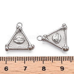 変色しない304ステンレススチールペンダント  手動研磨  アイチャーム付きトライアングル  ステンレス鋼色  17x16x3mm  穴：1.8mm&nbsp;STAS-T064-31P