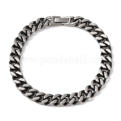 667ステンレススチール製キューバンリンクチェーンブレスレット（女性・男性用）  アンティークシルバー  8.78インチ（22.3cm）&nbsp;BJEW-F529-01AS