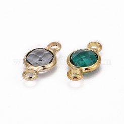 金メッキガラスフラットラウンドリンクコネクター  真鍮パーツ  ミックスカラー  12.5x6.5x3mm  穴：2mm&nbsp;KK-L094-02