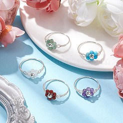 花の天然宝石リング  女性用銅線巻きリング  銀  内径：19~19.5mm&nbsp;RJEW-JR00711-02