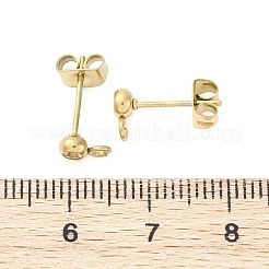 304ステンレススチールスタッドピアス金具  ピアスキャッチとカン付き  ゴールドカラー  7x4x14mm  穴：1.6mm  ピン：14x0.8mm&nbsp;STAS-V003-10G-01