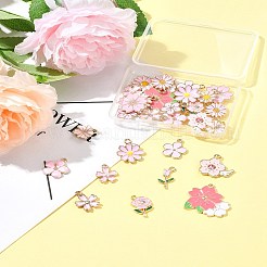 合金エナメルチャーム  花のチャーム  ライトゴールド  ピンク  14~24x10~25.5x1~4mm  穴：2mm  30個/セット&nbsp;FIND-FS0003-97