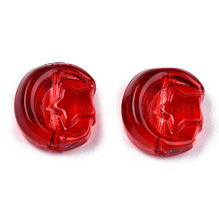 透明なスプレー塗装ガラスビーズ  スターとムーン  レッド  14x12.5x5mm  穴：1mm&nbsp;GLAA-N035-036-C07