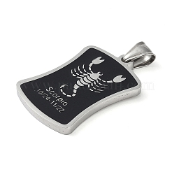 304ステンレスペンダント  エナメル  ステンレス鋼色  星座の長方形  蠍座  39x26x3mm  穴：7x3mm&nbsp;STAS-O008-01J