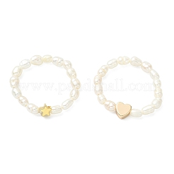 2Pcs 2 Styles Natural Cultured Freshwater Pearl Beaded Finger Rings&nbsp;RJEW-JR01050