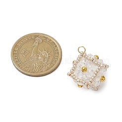 ビーズキューブチャーム  ガラスシードビーズペンダント  丸カン付き  透明  25x22.5x22.5mm  穴：3mm&nbsp;PALLOY-MZ00440-05