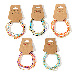 Boho Brass and Colorful Glass Seed Beaded Stretch Bracelet Set&nbsp;XU0240