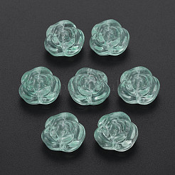 透明焼付塗料ガラスビーズ  ローズ  アクアマリン  12.5x14x9mm  穴：1.2mm&nbsp;GLAA-S190-022-A06