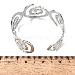 女性用304ステンレススチールカフバングル  中空螺旋  ステンレス鋼色  1-1/4インチ（3.3cm）  内径：2-1/4インチ（5.6cm）&nbsp;BJEW-D384-02P