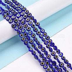 Handmade Evil Eye Lampwork Flat Round Bead Strands&nbsp;LAMP-L058-6mm-23