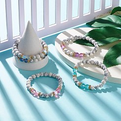 合成ムーンストーン＆ハウライトラウンドビーズストレッチブレスレット  女性のためのアクセサリー用原石のアクセサリー  ミックスカラー  内径：2-1/4インチ（5.6cm）&nbsp;BJEW-JB07878