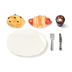 樹脂製ミニチュア朝食セット装飾品  マイクロランドスケープホームドールハウスアクセサリー  小道具の装飾のふりをする  ミックスカラー  10.5~22.5x3~13.5x1~9mm  6個/セット&nbsp;DIY-H174-01F