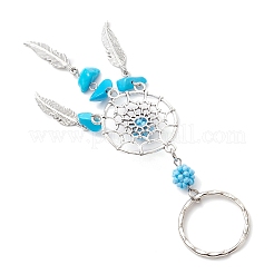 Woven Net/Web with Feather Alloy & Synthetic Turquoise & Glass Seed Keychains&nbsp;KEYC-MZ00041-04