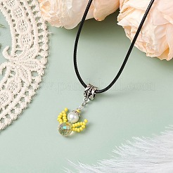 Glass Seed Beads & Glass Pearl Angel Pendant Necklaces&nbsp;NJEW-MZ00056-02