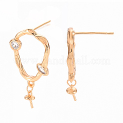 Brass Micro Pave Clear Cubic Zirconia Earring Findings&nbsp;KK-T062-210G-NF