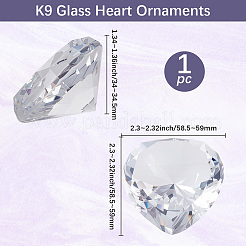 K9ガラスラインストーンハートオーナメント  ホームデスクトップ装飾用  透明  58.5~59x58.5~59x34~34.5mm&nbsp;DJEW-WH20001-06A