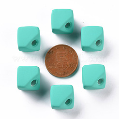 アクリルビーズ  ラバー加工スタイル  片穴  ギャップキューブ  ライトシーグリーン  13.5x13.5x13.5mm  穴：3.5mm&nbsp;OACR-S039-04-68
