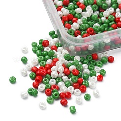 55.5g3色ベーキングペイントガラスシードビーズ  不透明色の光沢  ラウンド  クリスマスのために  ミックスカラー  3~3.5x2mm  穴：1~1.2mm  18.5 G /カラー&nbsp;SEED-YW0002-27