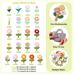 42個 21スタイルの花のコンピューター刺繍布パッチ  マスクと衣装のアクセサリー  ミシンクラフト装飾  ミックスカラー  26~37x15~25x1.5~2mm  2個/スタイル&nbsp;PATC-TA0001-27