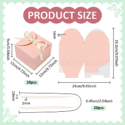 正方形の紙製ギフトボックス20個  リボン付き  誕生日結婚式パーティーチョコレートキャンディギフトボックス  ピンク  完成品：12x12x9cm&nbsp;CON-PH0003-51A