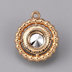 ライトゴールドメッキ合金チャーム  ガラスラインストーン付き  フラットラウンド  ブルージルコン  19x16x5mm  穴：1.4mm&nbsp;FIND-WH0108-79KCG-02