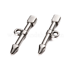 変色しにくい304ステンレススチールトグル留め具パーツ  バー  矢印  ステンレス鋼色  23.5x6.5x2.5mm  穴：1.8mm&nbsp;STAS-D142-02C-P