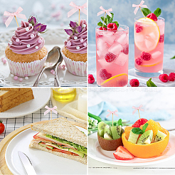 100Pcs Bowknot Cloth Cake Toppers with Wood Stick&nbsp;AJEW-CN0005-62