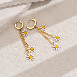 201 Stainless Steel Daisy Tassel Hoop Earrings&nbsp;DC3639