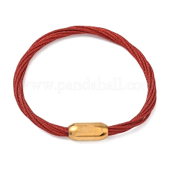 304ステンレススチールとポリエステルメタリックコードの女性用ブレスレット  魚糸インナーとマグネット留め具付き  イオンプレーティング（ip）  レッド  7-1/4インチ（18.3cm）&nbsp;BJEW-Z145-01G-30