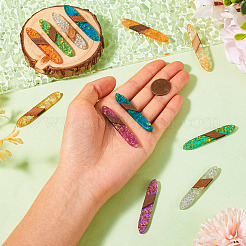 12Pcs 6 Colors Transparent Resin & Walnut Wood Big Pendants&nbsp;WOOD-TA0002-03