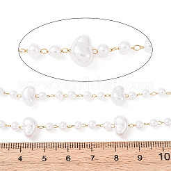 304 Stainless Steel & ABS Plastic Pearl Round & Nuggets Bead Cable Chains&nbsp;CHS-G048-05G