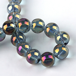 電気メッキガラスビーズセット  虹メッキ  ラウンド  パープル  7.5x8.5mm  穴：1mm  約100~104個/連  70~74cm&nbsp;EGLA-Q062-8mm-A03