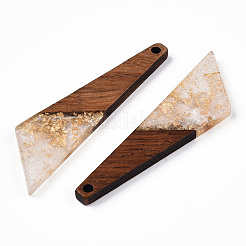 透明樹脂＆ウォールナットウッドチャーム  金箔  四角形のチャーム  ミックスカラー  49x13x3.5mm  穴：2mm&nbsp;RESI-N039-70