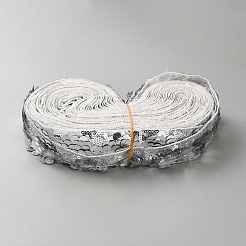 ポリエステルとプラスチックのスパンコール刺繍リボン  衣服の装飾用  銀  1-3/8~1-5/8インチ（35~40mm）&nbsp;OCOR-WH20008-22