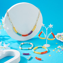 DIY ストレッチ ブレスレット メイキング キット  曲チューブアクリル & ポリマー粘土ディスク & 真鍮スペーサー ビーズを含む  伸縮性のある糸  ミックスカラー  8x1.5mm  穴：1.5mm&nbsp;DIY-CD0001-48