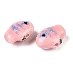 手作りのプリント磁器ビーズ連  魚  ピンク  13x18x9mm  穴：1.6mm  約24~25個/連  11.81''（30~31.5センチメートル）&nbsp;PORC-T133-02D
