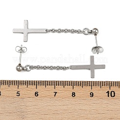クリスチャン逆十字201ステンレススチールダングルスタッドピアス  304ステンレスピン付き  ステンレス鋼色  54.5x12.5mm&nbsp;LS-EJEW-P314-01B-P