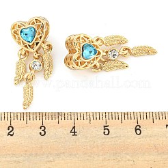 ラックメッキ合金パヴェインディコライトラインストーンハートと羽根ヨーロピアンダングルチャーム  大穴ペンダント  カドミウムフリー＆ニッケルフリー＆鉛フリー  ゴールドカラー  32.5x11.5x10.5mm  穴：4.7mm&nbsp;FIND-B034-19G-02