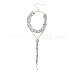 Brass Full Rhinestone Flat Round Tassel Y Necklaces for Women&nbsp;NJEW-M104-01S-02