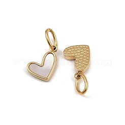 304 Stainless Steel Pave Natural White Shell Heart Charms&nbsp;STAS-G357-08G