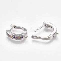 Brass Micro Pave Cubic Zirconia Hoop Earring Findings with Latch Back Closure&nbsp;EJEW-S201-105
