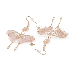 Natural Rose Quartz Gemstone Chips Dangle Earrings&nbsp;EJEW-S214-01C